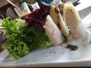 Green leaves and palm heart with herbs vinaigrette dressing. at Hotel Serra da Estrela - Restaurante Alquimia in Campos Do Jordao