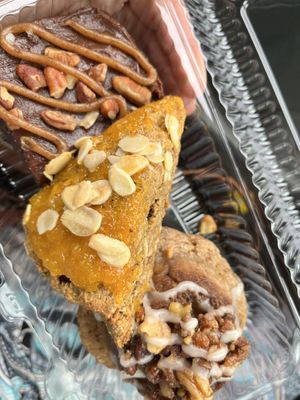 Apricot and fig scone and a turtle brownie  at Blooming Lotus Gourmet Bakery in Milwaukee