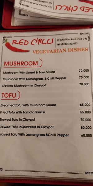 Vegan/Vegetarian options at Red Chilli in Hue