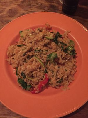 Vegan fried rice with colourful peppers and vegetables at Appaloosa in Mykonos