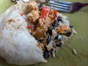 Inside of fajita burrito with tofu at Mad Mex in Erie