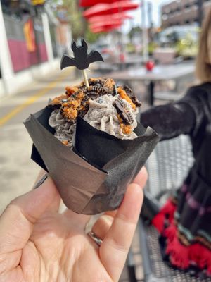 Spooky Oreo cupcake! I thought it would be too sweet with so much icing but honestly I ate it all! The icing was perfect!  at Jodi Bee Bakes in Salem