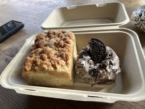 Crumb cake and Oreo doughnut   at Jodi Bee Bakes in Salem