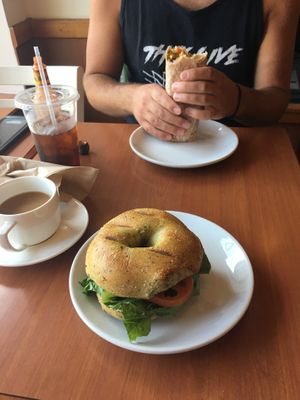 BLT and breakfast burrito with iced & hot coffee with almond milk at Jodi Bee Bakes in Salem