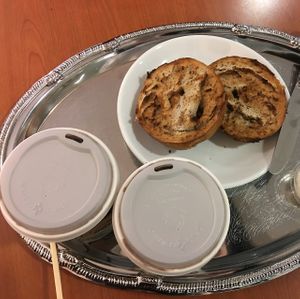 Raisin bagel and vegan chocolate mocha coffees at Jodi Bee Bakes in Salem