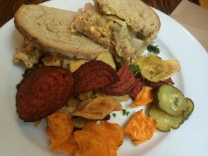 Vegan Reuben sandwich with veggie chips. Mmmm. at FOREVER in Mexico City