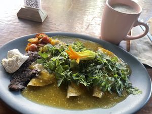 Enchiladas, food improved over the years we have come there.  at FOREVER in Mexico City