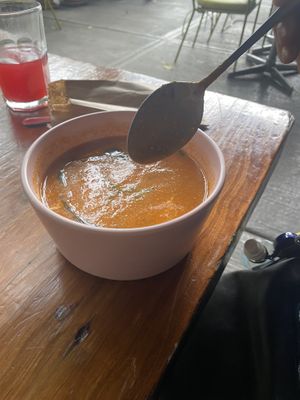Vegan Soup and Agua Fresca in Foreground   at FOREVER in Mexico City