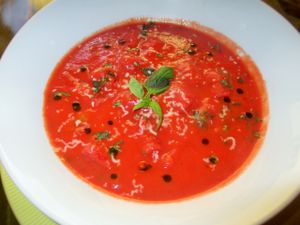 Homemade gnocchi in tomato sauce with herbs from our garden at Organika in Cusco