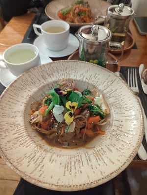 Vegetable noodles at Organika in Cusco
