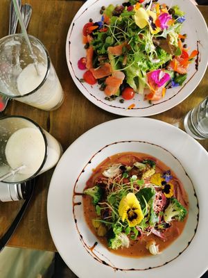 Salad and beetroot pasta at Organika in Cusco