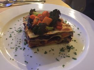 Homemade lasagna with seasonal vegetables at CamBio Logico in Forli