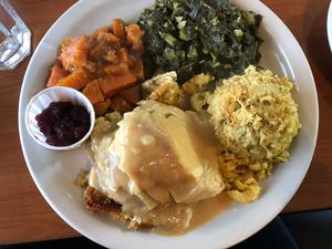 Daisy’s vegan Thanksgiving Dinner plate  at Daisy's Catering Cafe in South Holland