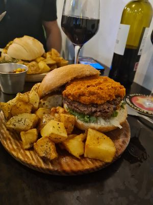 Veggie Burger W/ romesco sauce at Recyclo Bike Cafe in Malaga