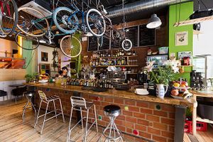 Interior design at Recyclo Bike Cafe in Malaga