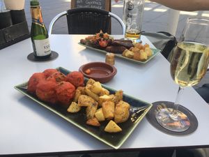 Vegan chorizos and meatballs at Recyclo Bike Cafe in Malaga