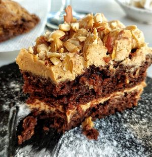 A piece of peanut and chocolate cake at Recyclo Bike Cafe in Malaga
