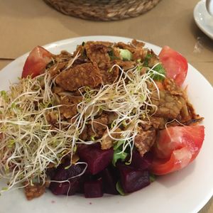 vegan salad (I forgot the name of it). Really good. dressing was olive oil and vinegar. at Vegetalia - Born in Barcelona