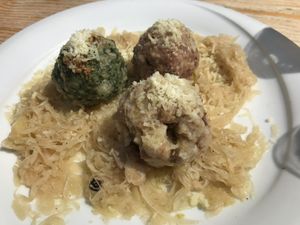 Tris di canederli at Rifugio Vajolet in Vigo Di Fassa