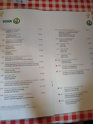 Vegan menu at Rifugio Vajolet in Vigo Di Fassa