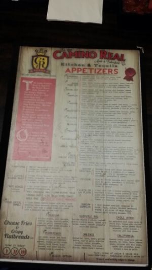 Leaf Symbol Denotes Vegetarian Appetizers at Camino Real Kitchen and Tequila in Bakersfield