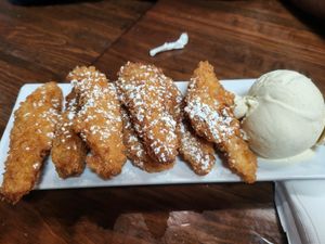 dessert plantains with coconut milk ice cream at Camino Real Kitchen and Tequila in Bakersfield