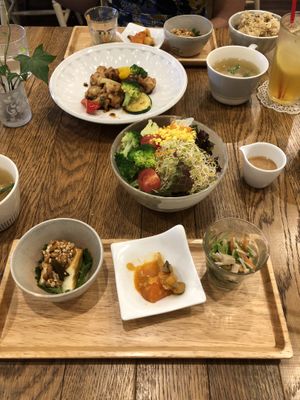 Salad set lunch next to the weekly set lunch.  at Apprivoiser Whole Food Cafe in Kyoto