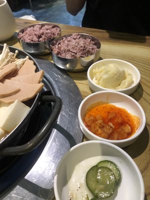 Sides and purple rice at The Boneless Kitchen - 无骨厨房 in Central Singapore