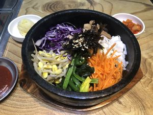 Bibimbap dish with hot sauce on the side at The Boneless Kitchen - 无骨厨房 in Central Singapore