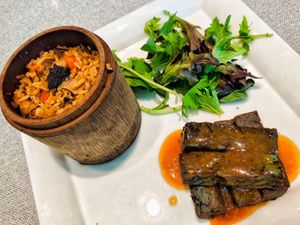 Blue flower tofu with black truffle wild rice at elemen 元素 - Millenia Walk in Central Singapore