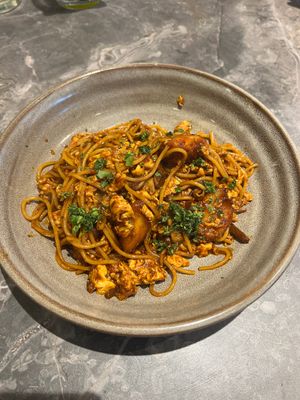 "Hae bee hiam” pasta with eggs and monkey head mushrooms 9/10   at elemen 元素 - Millenia Walk in Central Singapore