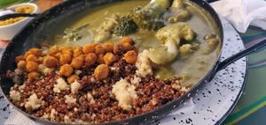 Green curry, with quinoa, chick peas and brocoli at Casa Munay in Buenos Aires