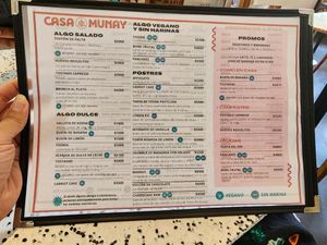Menu at Casa Munay in Buenos Aires