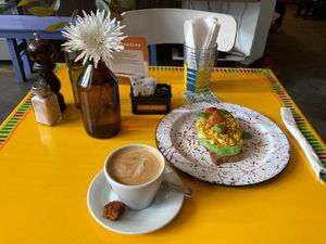 Avocado toast with vegan-tofu "egg" at Casa Munay in Buenos Aires