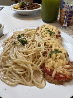 Milanesa de Gircolas con fideos  at Casa Munay in Buenos Aires