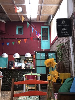 Colorful, cozy café  at Casa Munay in Buenos Aires