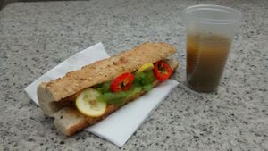 Vegetable sandwich and soup at Snack Vegan in Toulouse