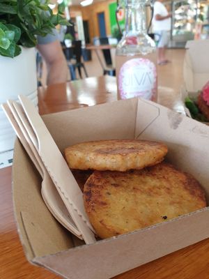 Hash browns, all sides are vegan! at Oliver's Real Food in Gundagai