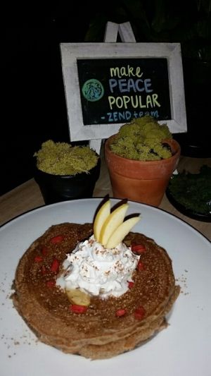 Buckwheat pancakes with coconut whip at Zend Conscious Lounge in Vancouver