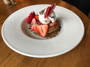 Vegan pancakes at Zend Conscious Lounge in Vancouver