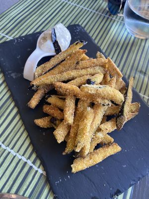 AUBERGINE CRUNCHY DEEP FRIED STICKS WITH PANKO AND MINT MAYO at Cavoli Nostri in Naples