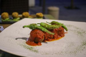 soy balls with tomato sauce at Cavoli Nostri in Naples
