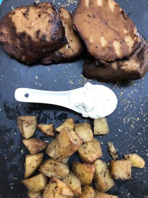 Seitan roast, local potatoes, homemade tzatziki   at Cavoli Nostri in Naples