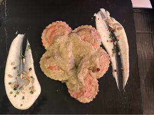 Pumpkin ravioli with mushrooms dressing  at Cavoli Nostri in Naples