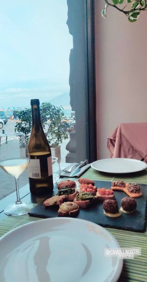 Appetizers with an amazing view on Vesuvius at Cavoli Nostri in Naples
