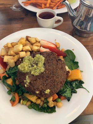 Falafel Benedict breakfast with a side of potatoes at Shish Mediterranean Kitchen in St Paul
