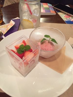 special raw vegan christmas dessert with local kanazawa strawberry ice cream :) at Los Angeles in Kanazawa in Kanazawa