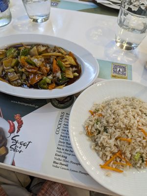Fried rice with black bean sauce vegetables at Beijing to Bali in Crete