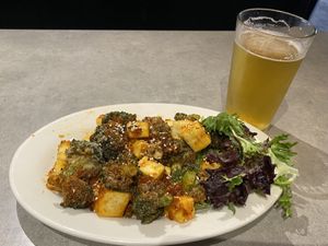 Tofu & broccoli in sweet chili sauce...Yum' at Sammy T's in Fredericksburg