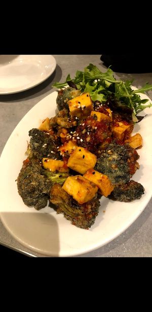 Fried sweet chili tofu and broccoli at Sammy T's in Fredericksburg